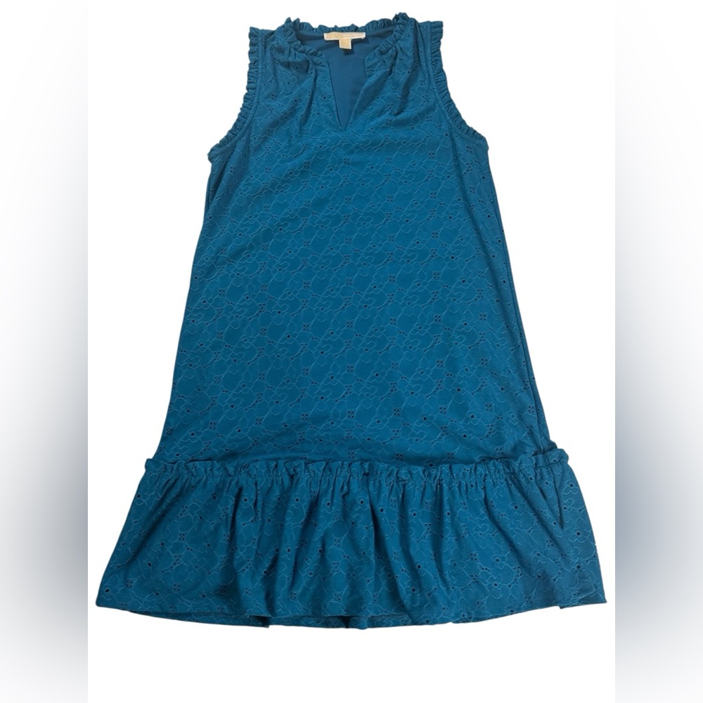 MICHAEL Michael Kors Teal Eyelet Ruffle Hem Sleeveless Dress Small